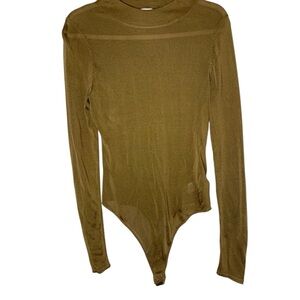Good America Size 4/XL Long Sleeve Mock Neck Sheer Gold Bodysuit Long Sleeve